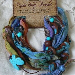 OOAK turquoise silk wrap bracelet